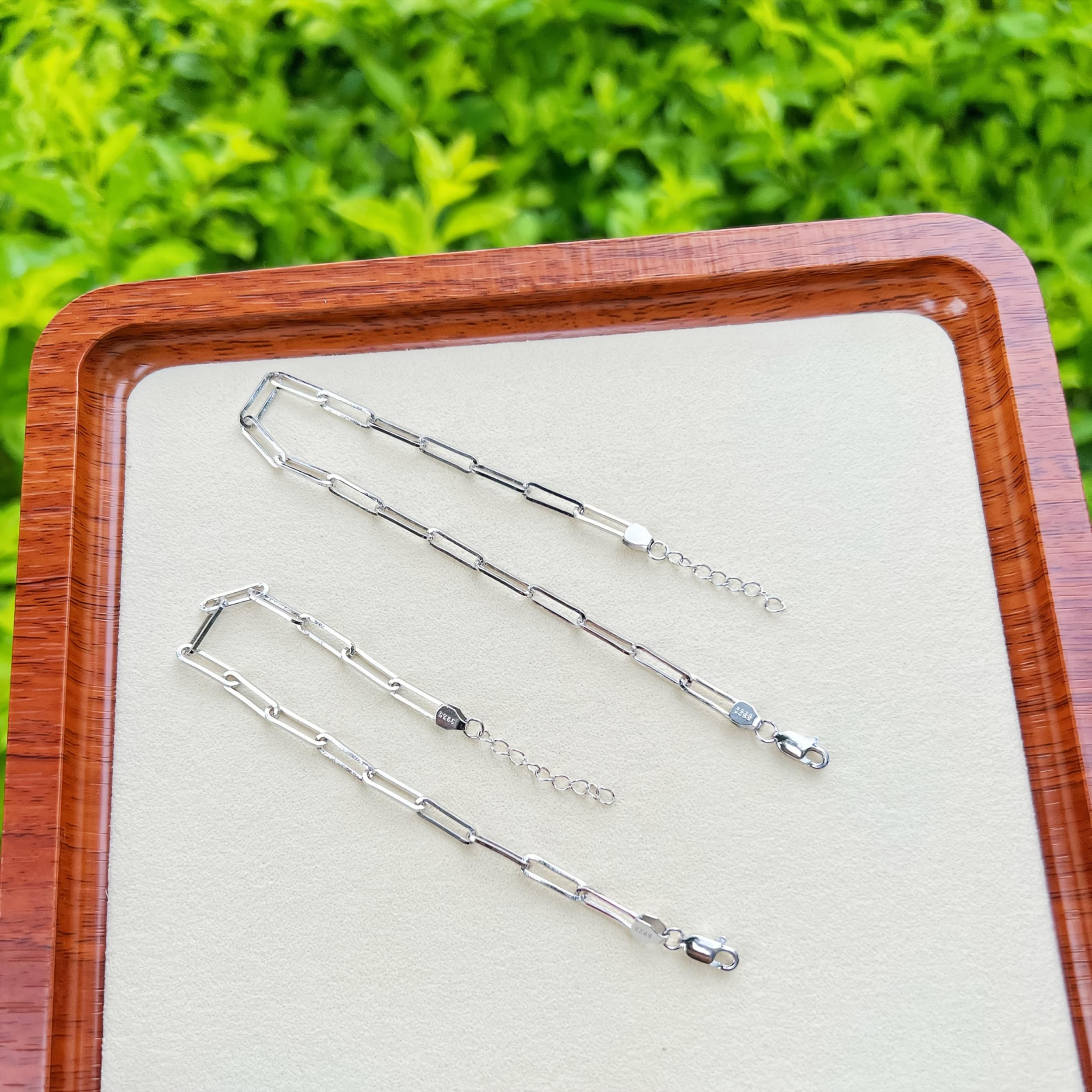 925 Silver Paper Clip Bracelet Adjustable Stackable Minimalist Jewelry